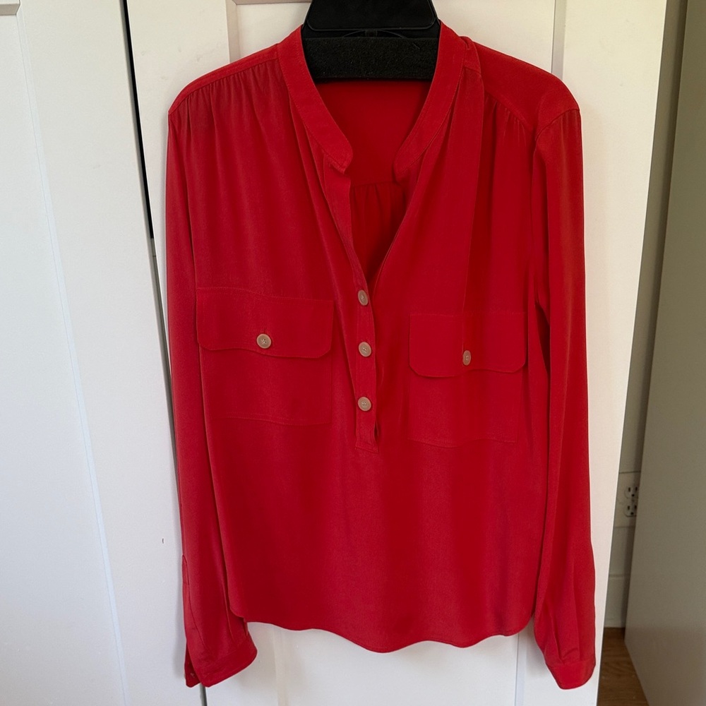 Vince Women’s coral silk Long-Sleeve Blouse